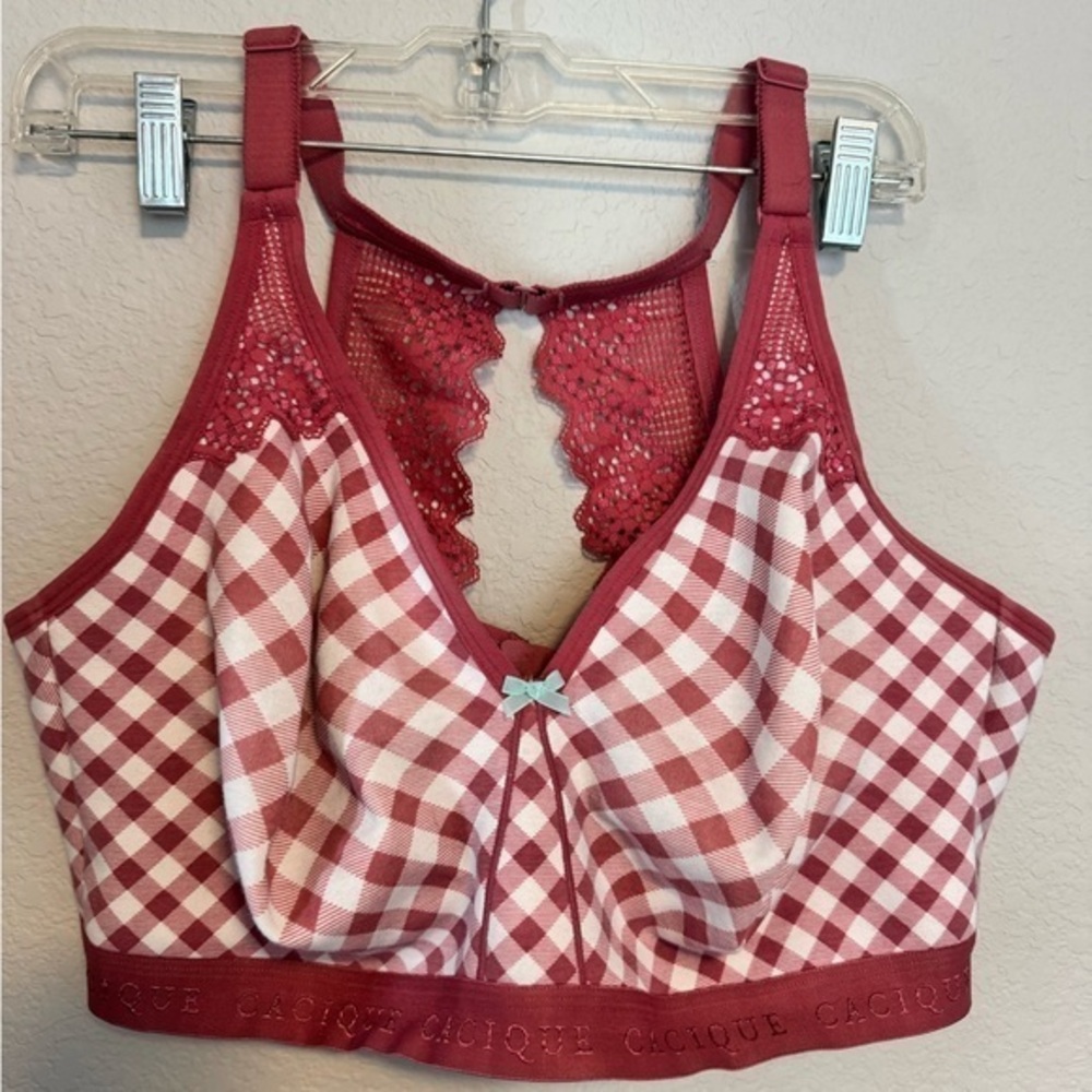 Cacique Red Checkered Lace Bralette 44DDD